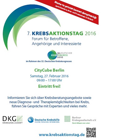 Ankündigung zum Krebsaktionstag 2016 in Berlin