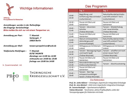 Programm zum Workshop-Wochenende für Krebspatienten