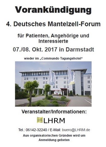 Ankündigung zum Deutschen Mantelzell-Forum 2017 in Darmstadt