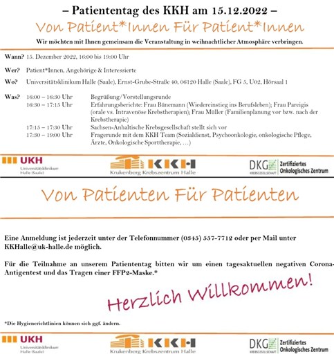 Ankündigung zum Patiententag des Krukenberg-Krebszentrums Halle